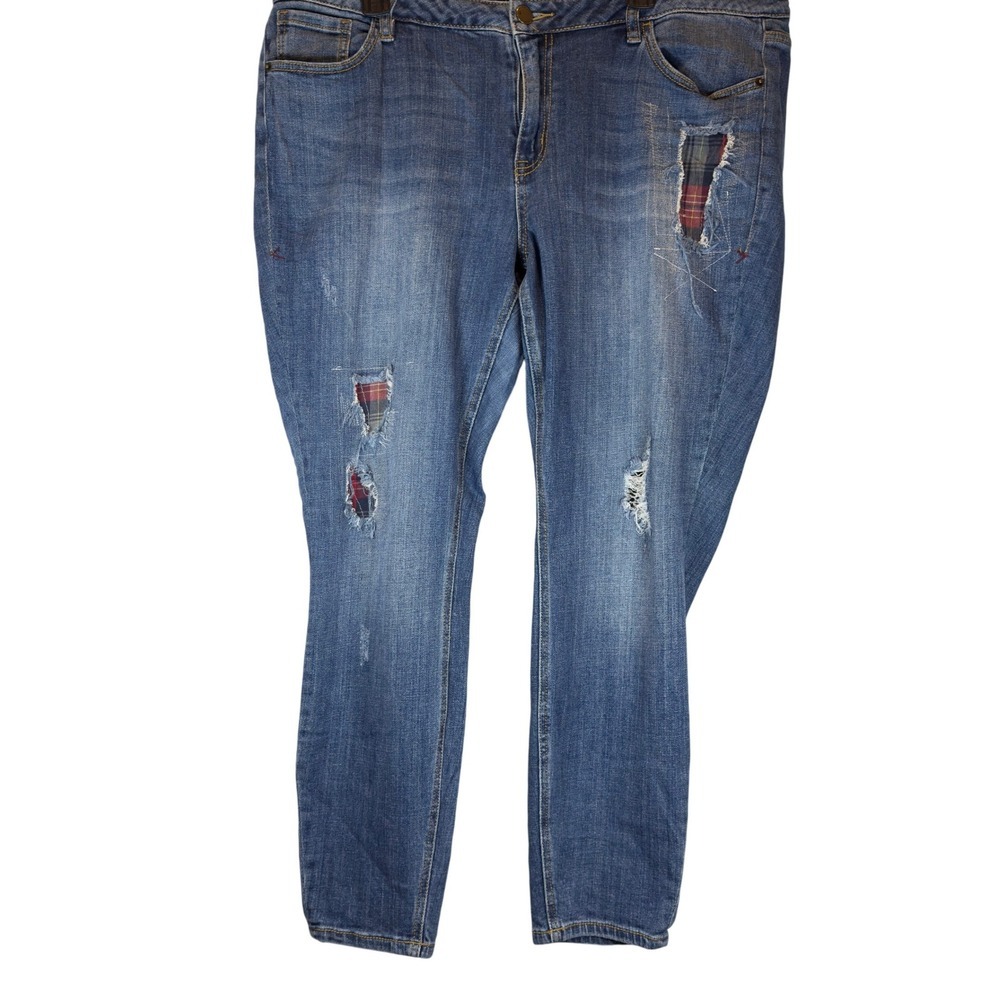 Lane Bryant Skinny Curvy Jeans Distressed Plaid Patchwork Women's Plus Size 20